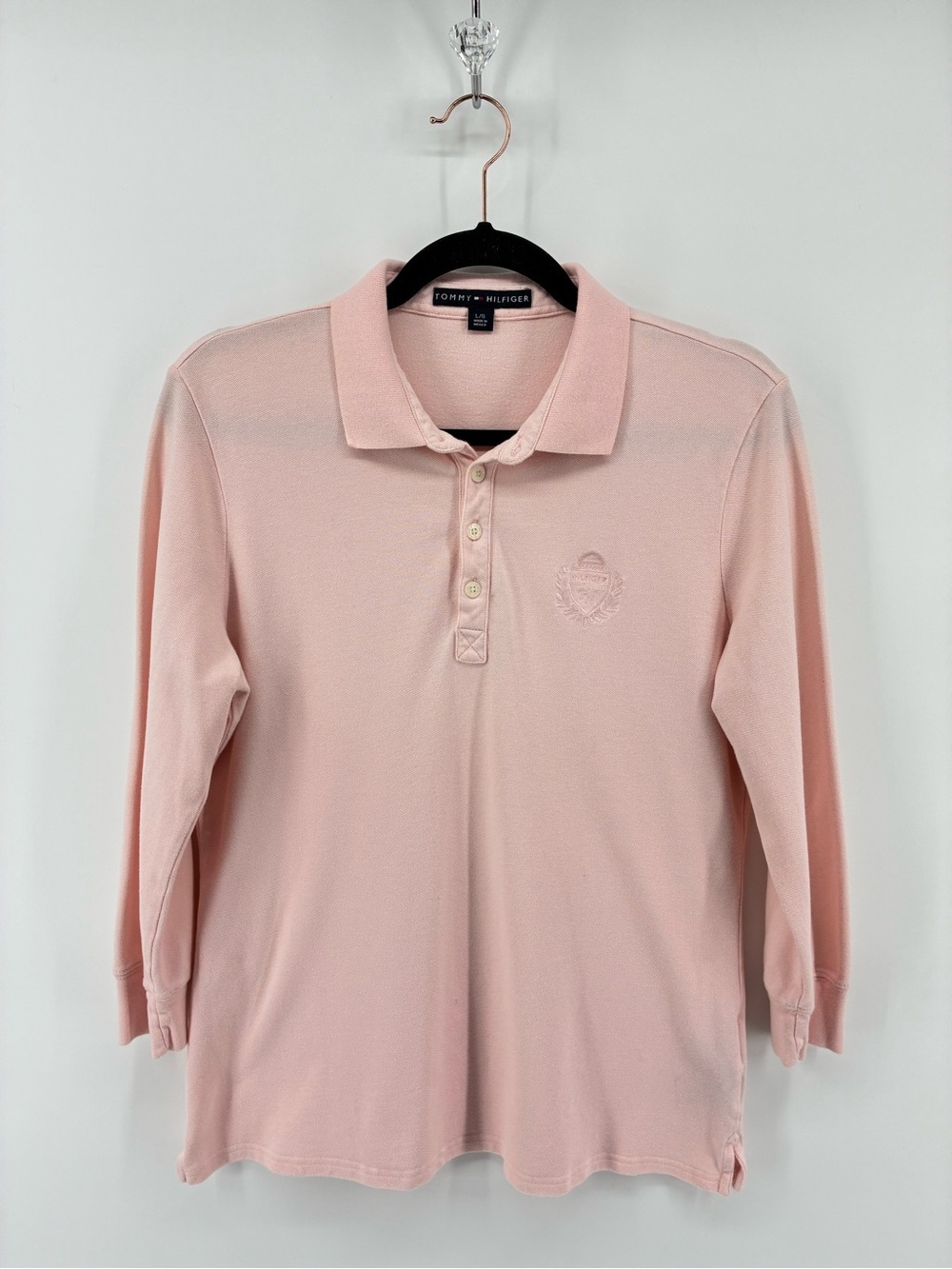Tommy Hilfiger Pink Long Sleeve Polo Shirt Collar